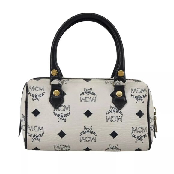 MCM Vicetos Logogram Mini Hand Bag PVC Leather White Auth - Picture 2 of 15